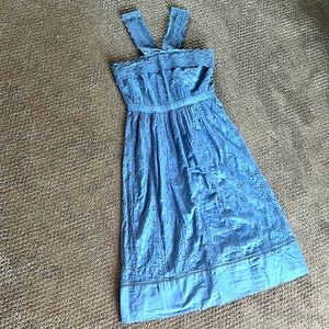 Blueish-purple midi dress.